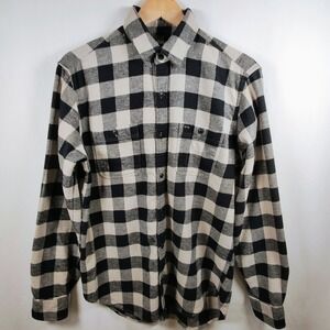 Gap Mens Buffalo Plaid Flannel Shirt Black Cream Standard Fit Medium Cotton